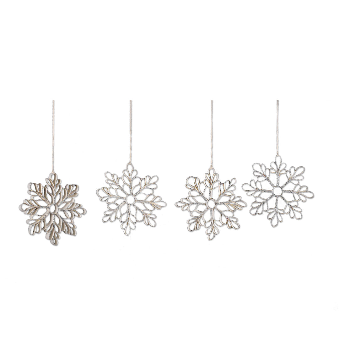 Set of 4 Snowflake-Shaped Paper Christmas Ornaments - Enchanted Snowflakes
