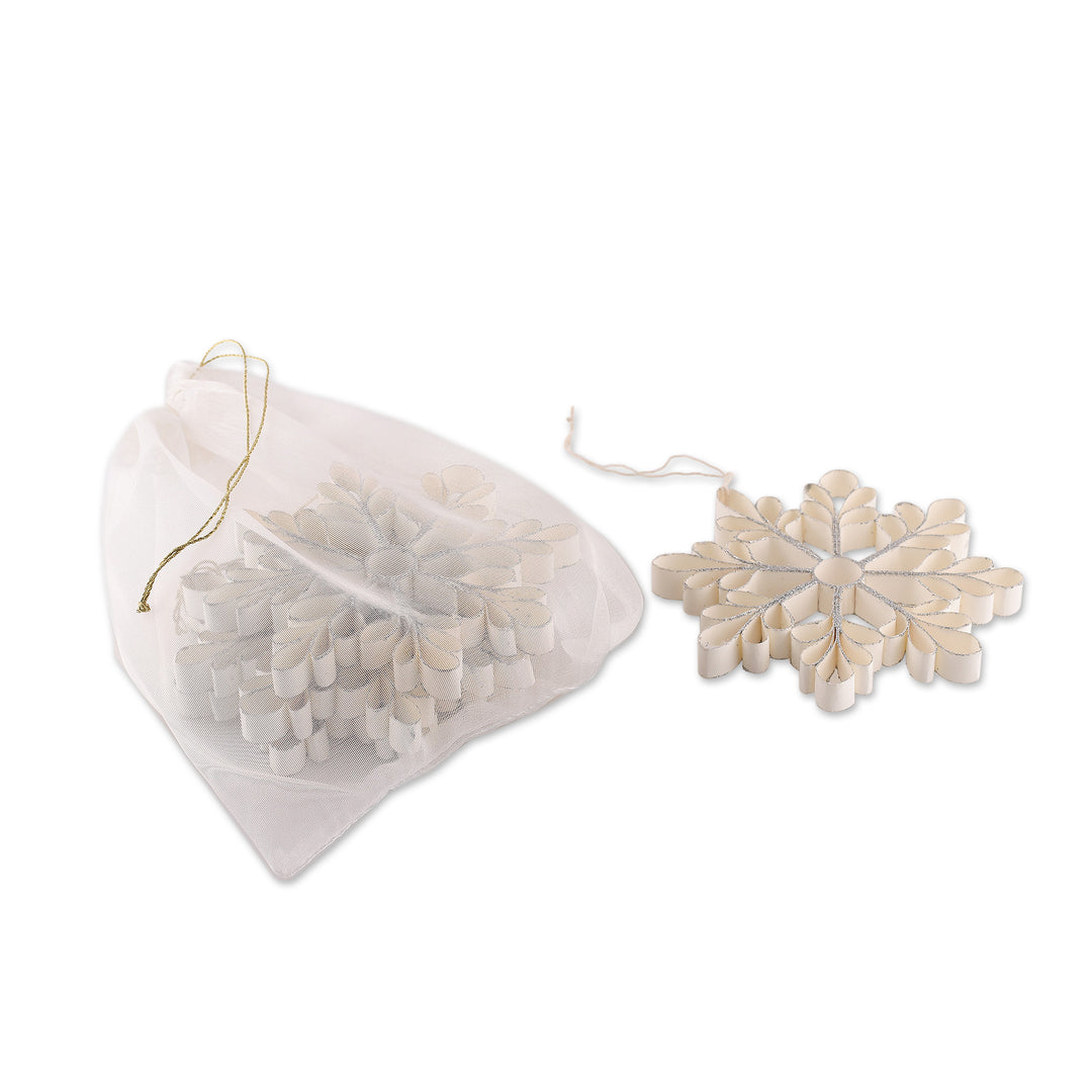 Set of 4 Snowflake-Shaped Paper Christmas Ornaments - Enchanted Snowflakes
