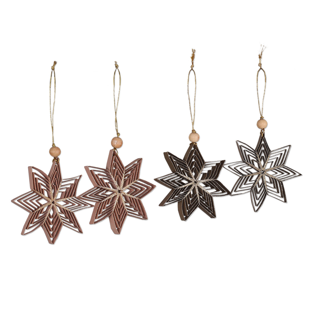 Set of 4 Star-Shaped Paper Christmas Ornaments with Glitter - Glittering Constellation