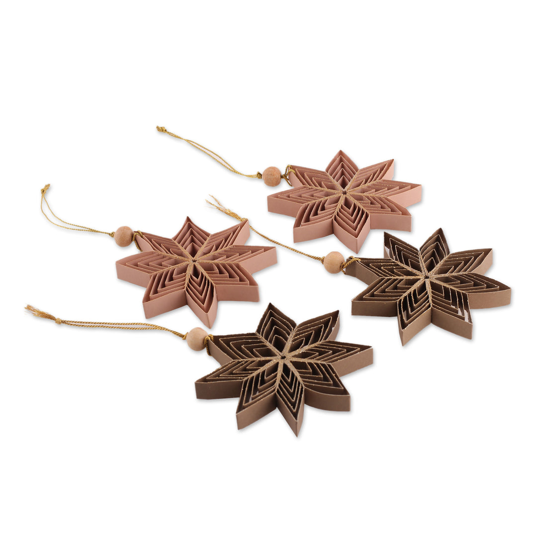 Set of 4 Star-Shaped Paper Christmas Ornaments with Glitter - Glittering Constellation
