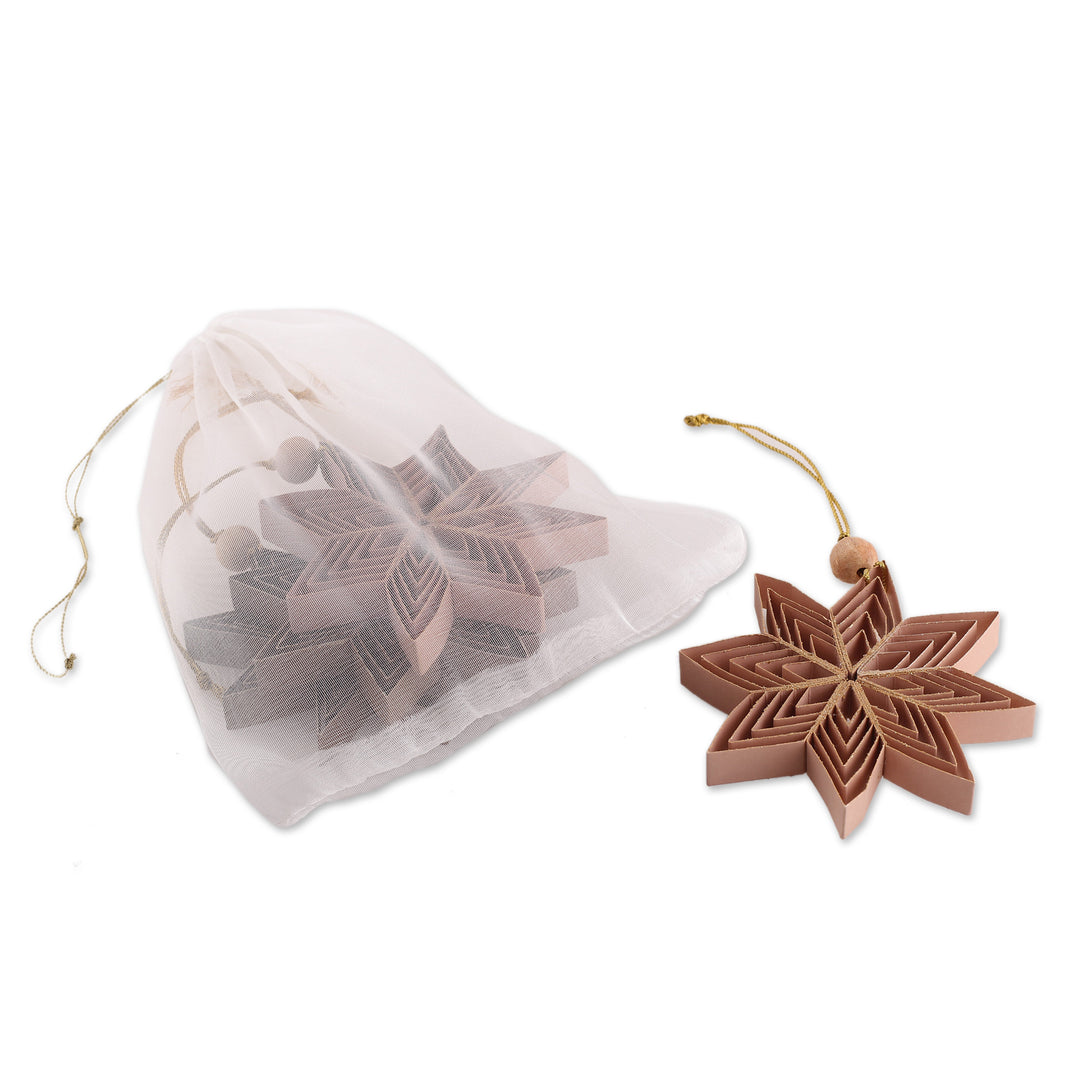 Set of 4 Star-Shaped Paper Christmas Ornaments with Glitter - Glittering Constellation