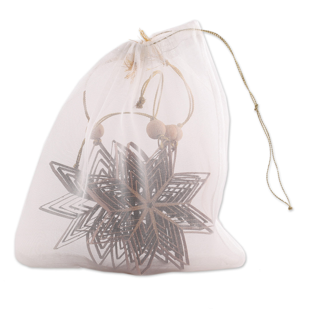 Set of 4 Star-Shaped Paper Christmas Ornaments with Glitter - Glittering Constellation