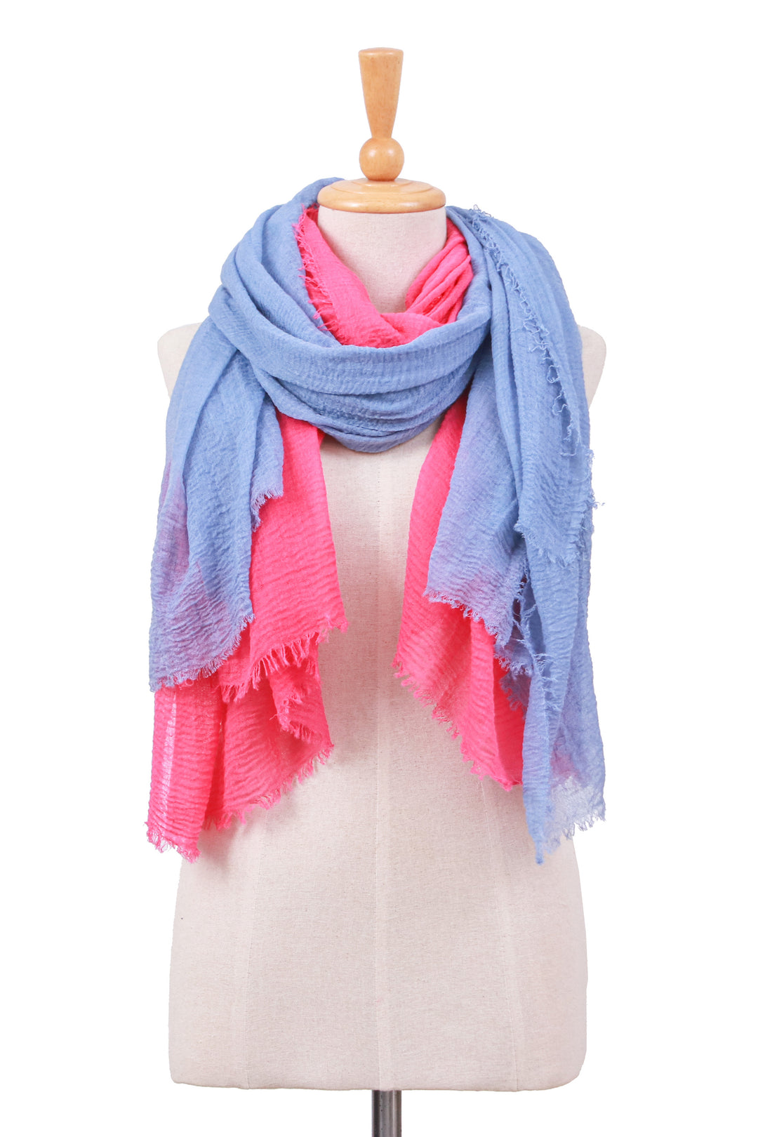 Set of 2 Handwoven Soft Azalea and Steel Blue Cotton Scarves - Dulcet Duo