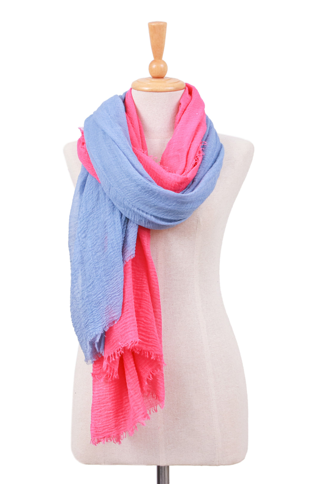 Set of 2 Handwoven Soft Azalea and Steel Blue Cotton Scarves - Dulcet Duo