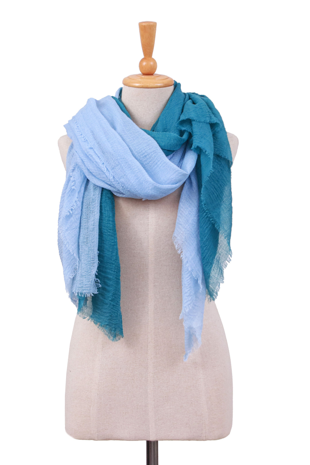 Set of 2 Handwoven Soft Sky Blue and Teal Cotton Scarves - Teal Winds