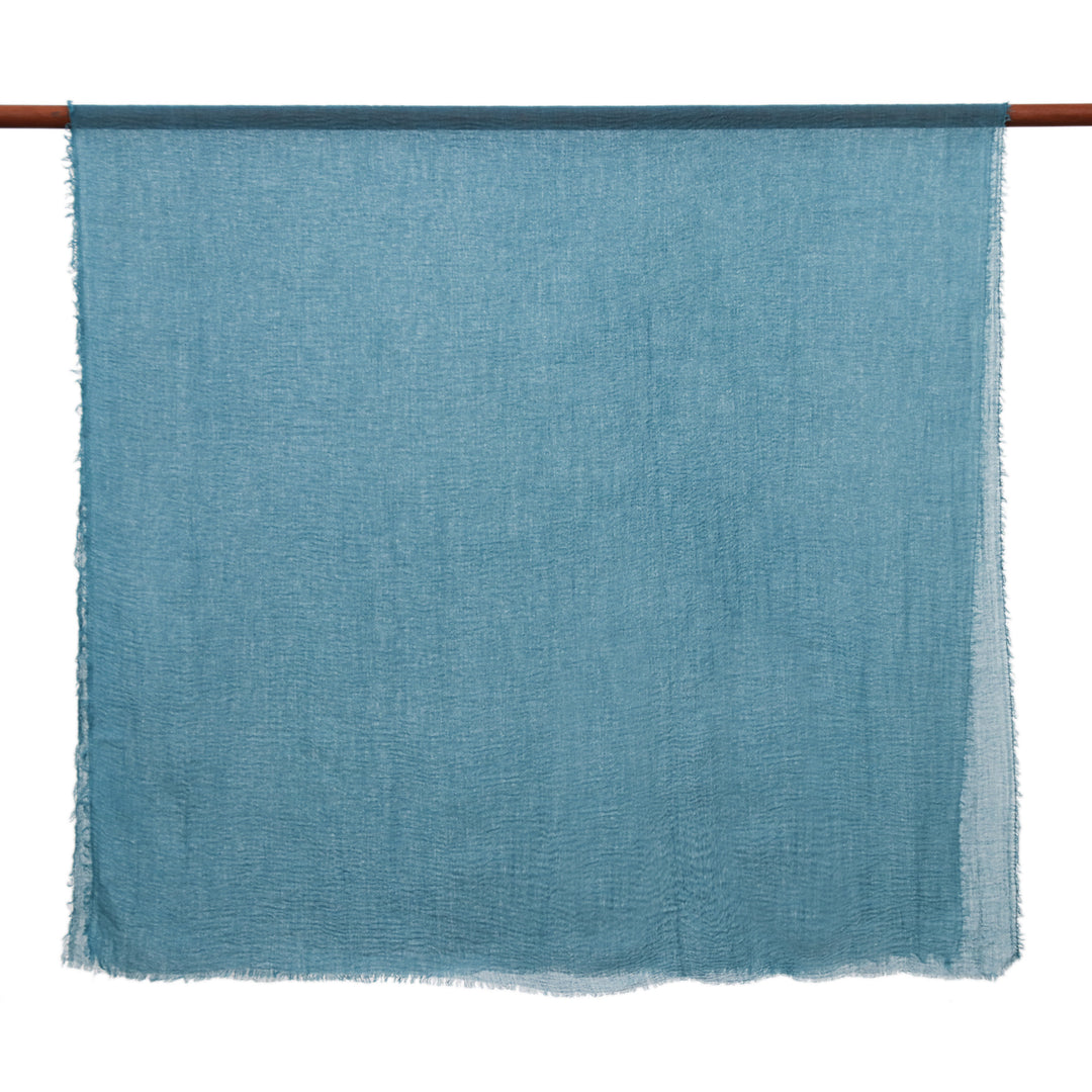 Set of 2 Handwoven Soft Sky Blue and Teal Cotton Scarves - Teal Winds