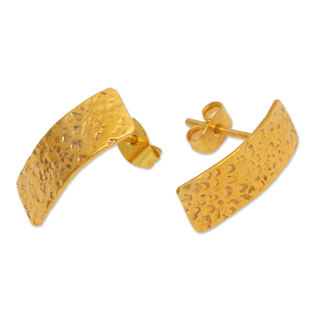 Modern 18k Gold-Plated Drop Earrings with Hammered Finish - Sublime Textures