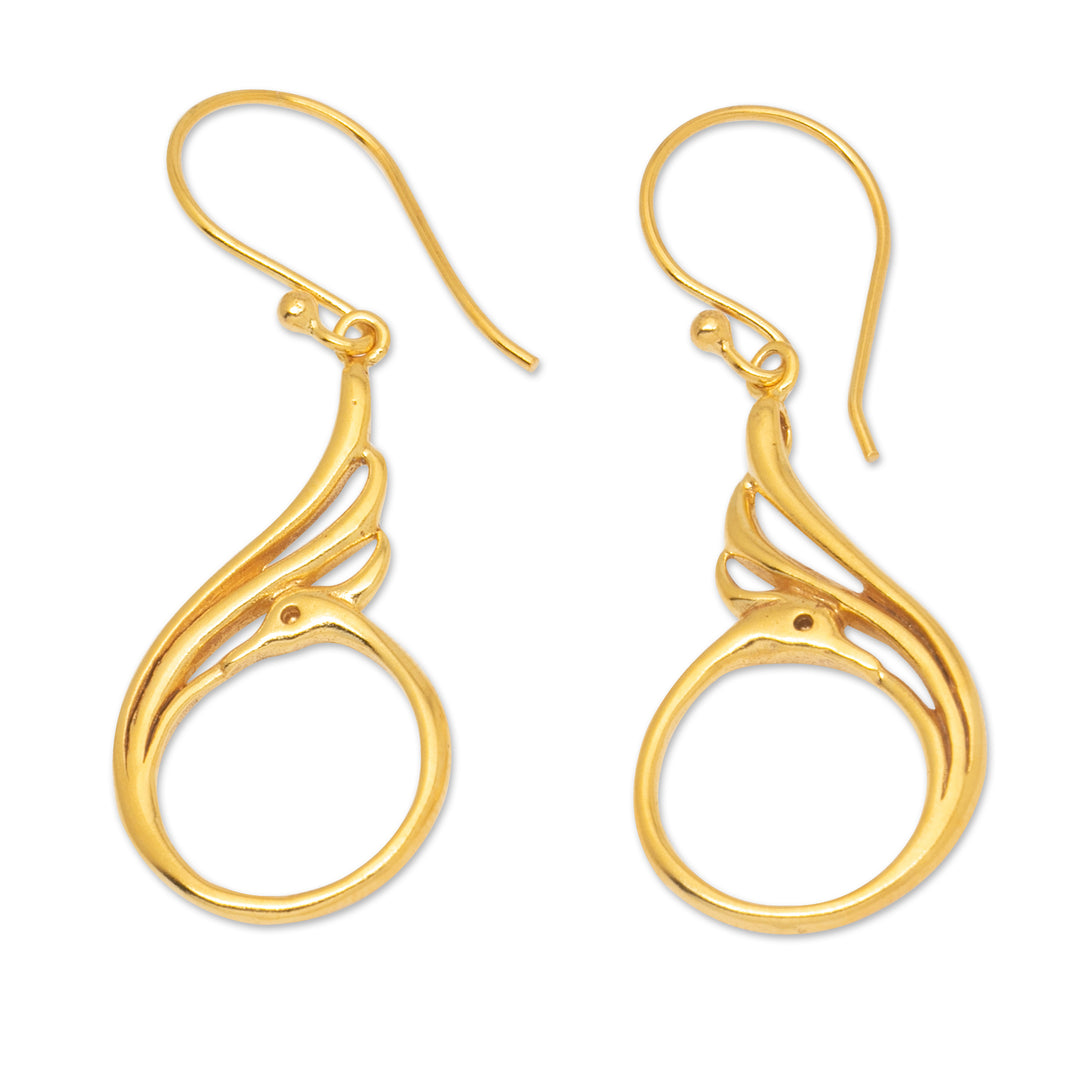 Peacock-Themed 18k Gold-Plated Brass Dangle Earrings - Peacock Radiance