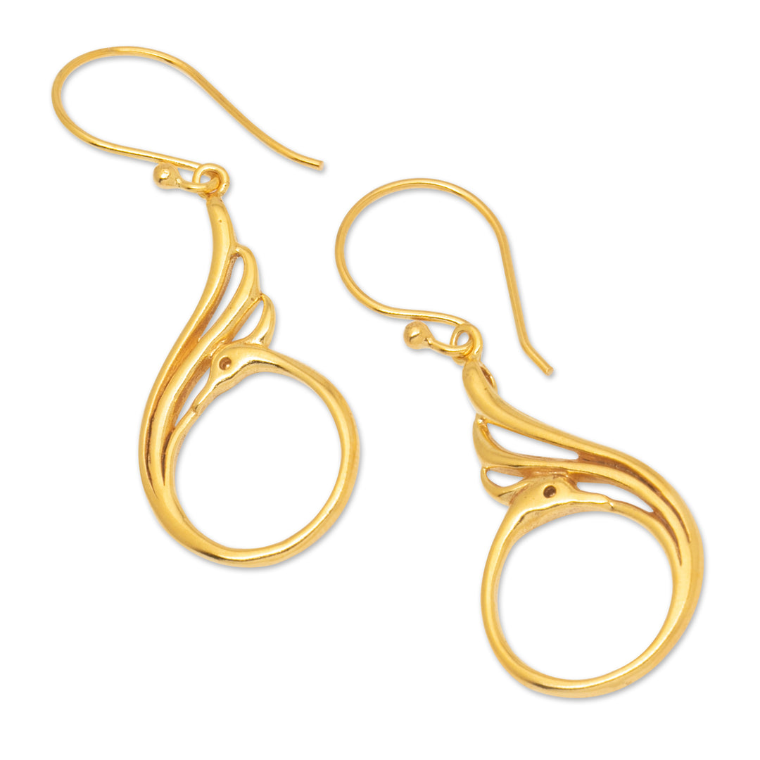 Peacock-Themed 18k Gold-Plated Brass Dangle Earrings - Peacock Radiance