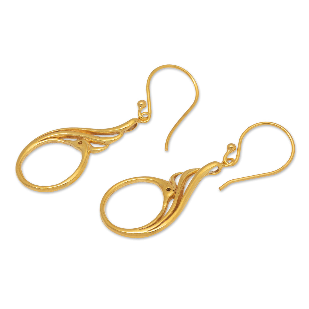 Peacock-Themed 18k Gold-Plated Brass Dangle Earrings - Peacock Radiance