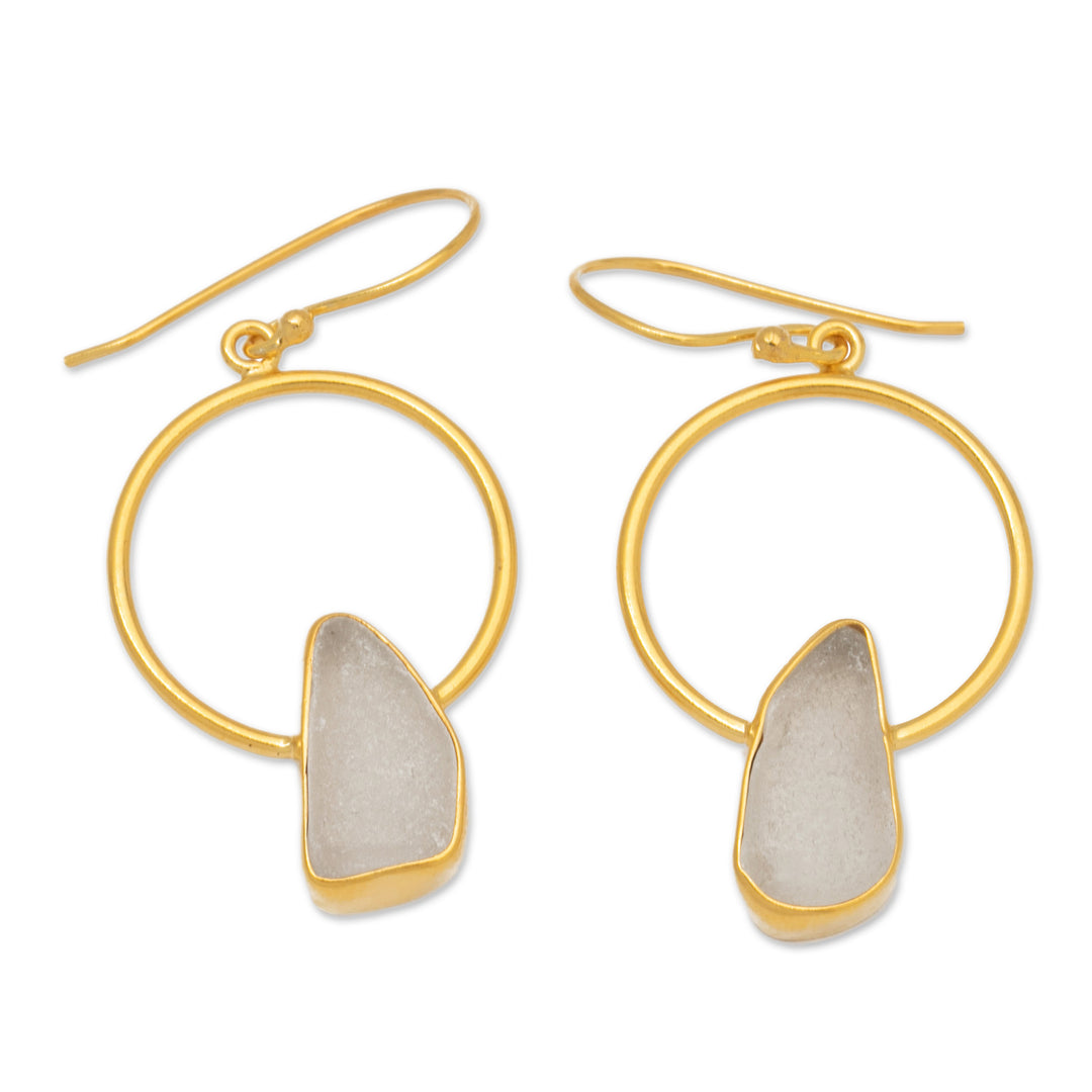 High-Polished 18k Gold-Plated Sea Glass Dangle Earrings - Ocean Mirror