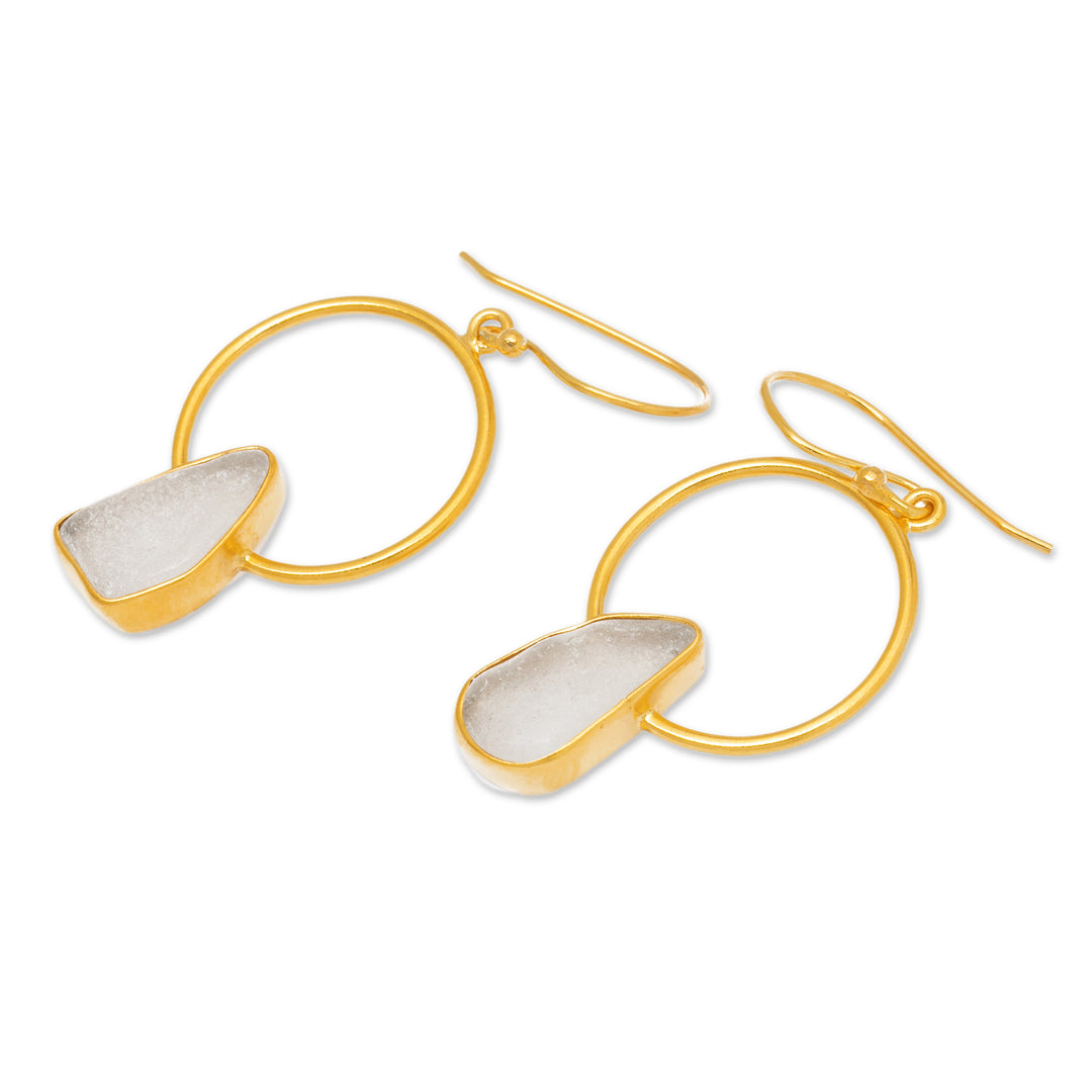 High-Polished 18k Gold-Plated Sea Glass Dangle Earrings - Ocean Mirror
