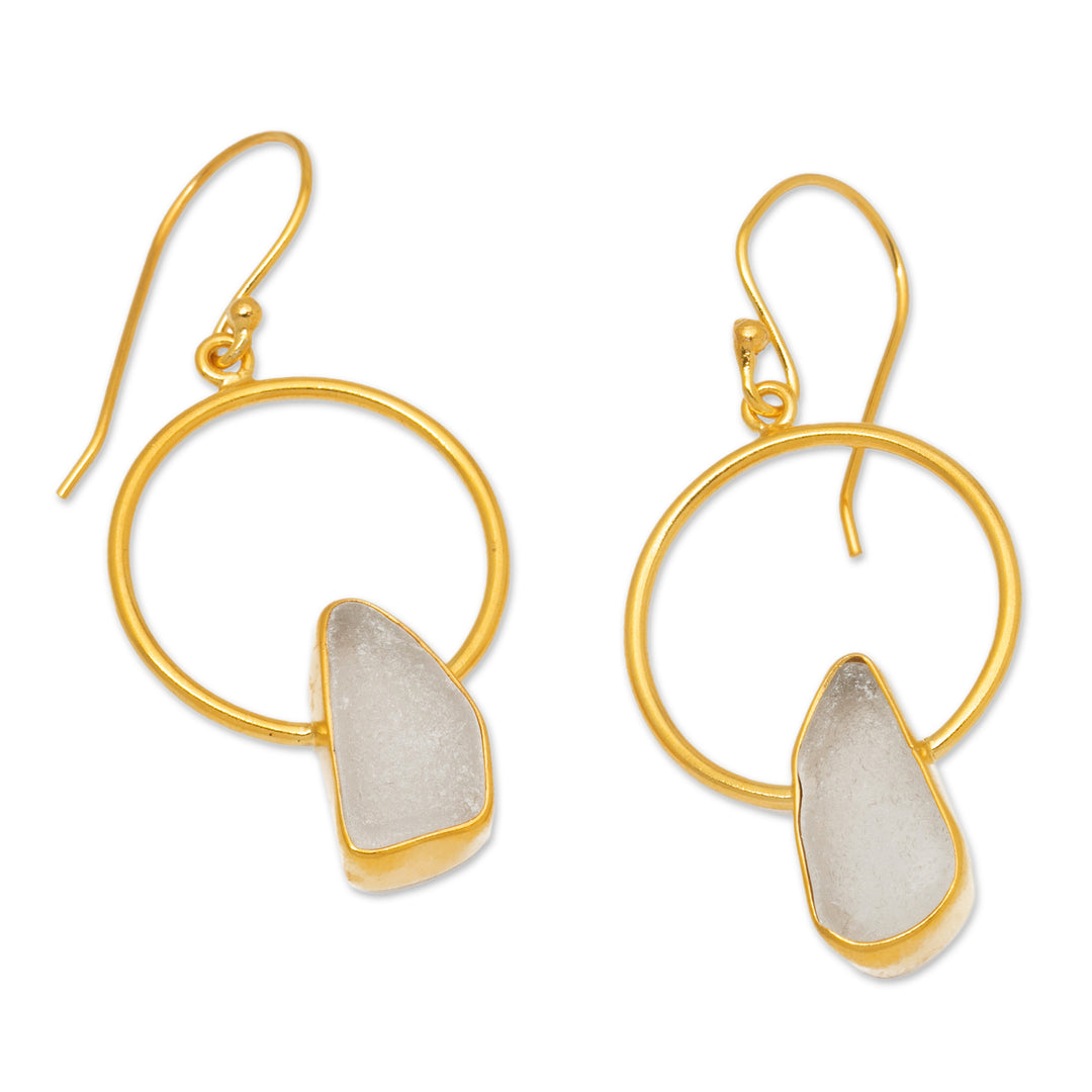 High-Polished 18k Gold-Plated Sea Glass Dangle Earrings - Ocean Mirror