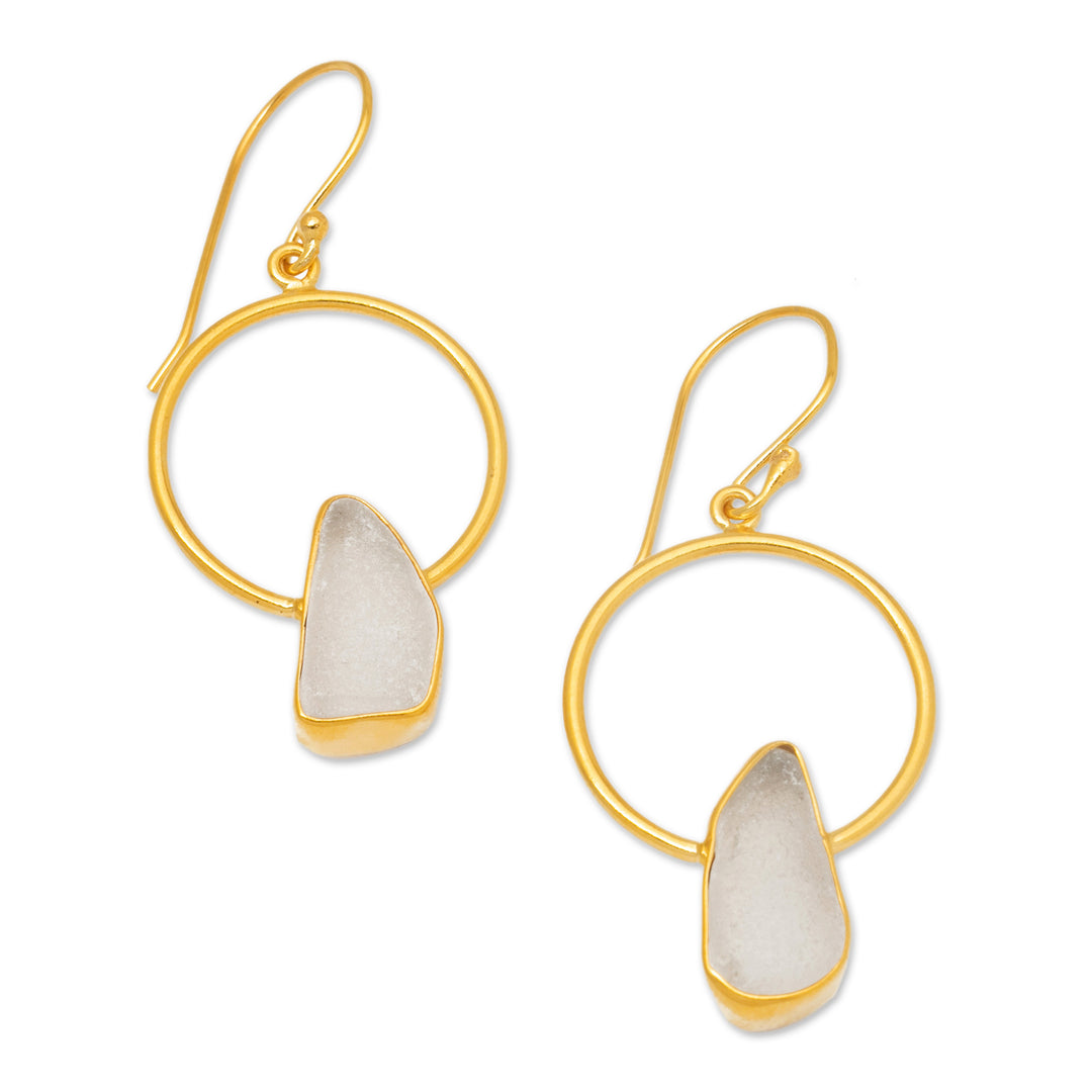 High-Polished 18k Gold-Plated Sea Glass Dangle Earrings - Ocean Mirror