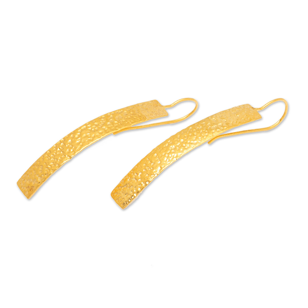 Modern Hammered 18k Gold-Plated Brass Bar Drop Earrings - Glorious Textures