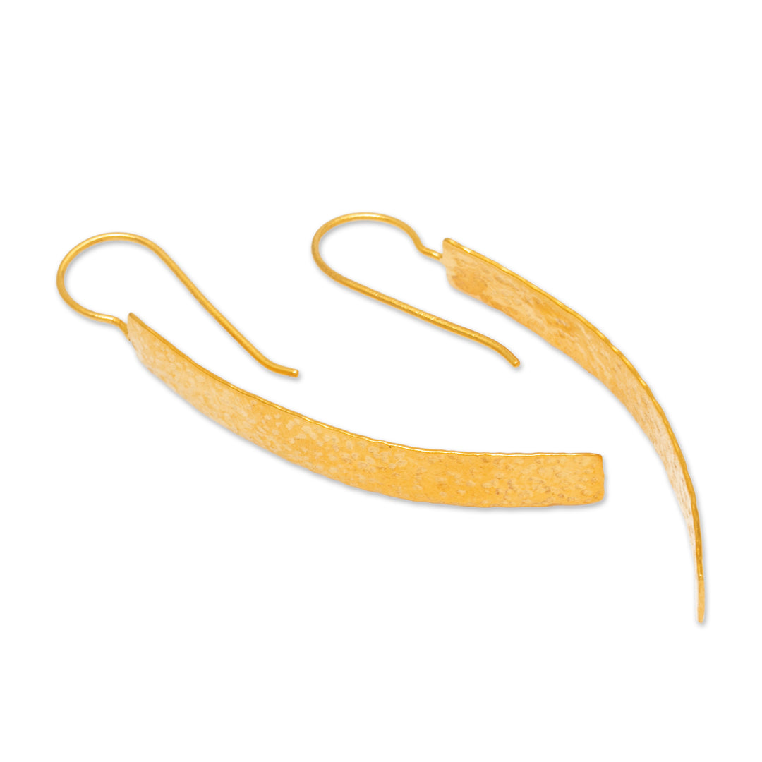 Modern Hammered 18k Gold-Plated Brass Bar Drop Earrings - Glorious Textures