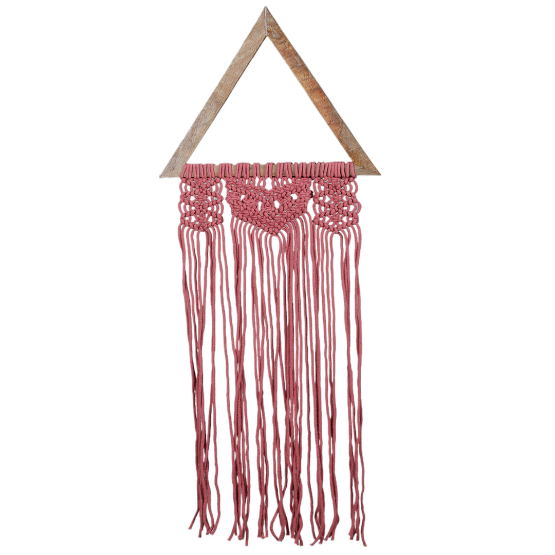Handwoven Triangle Pink Macrame Cotton Wall Hanging - Triangle of Compassion