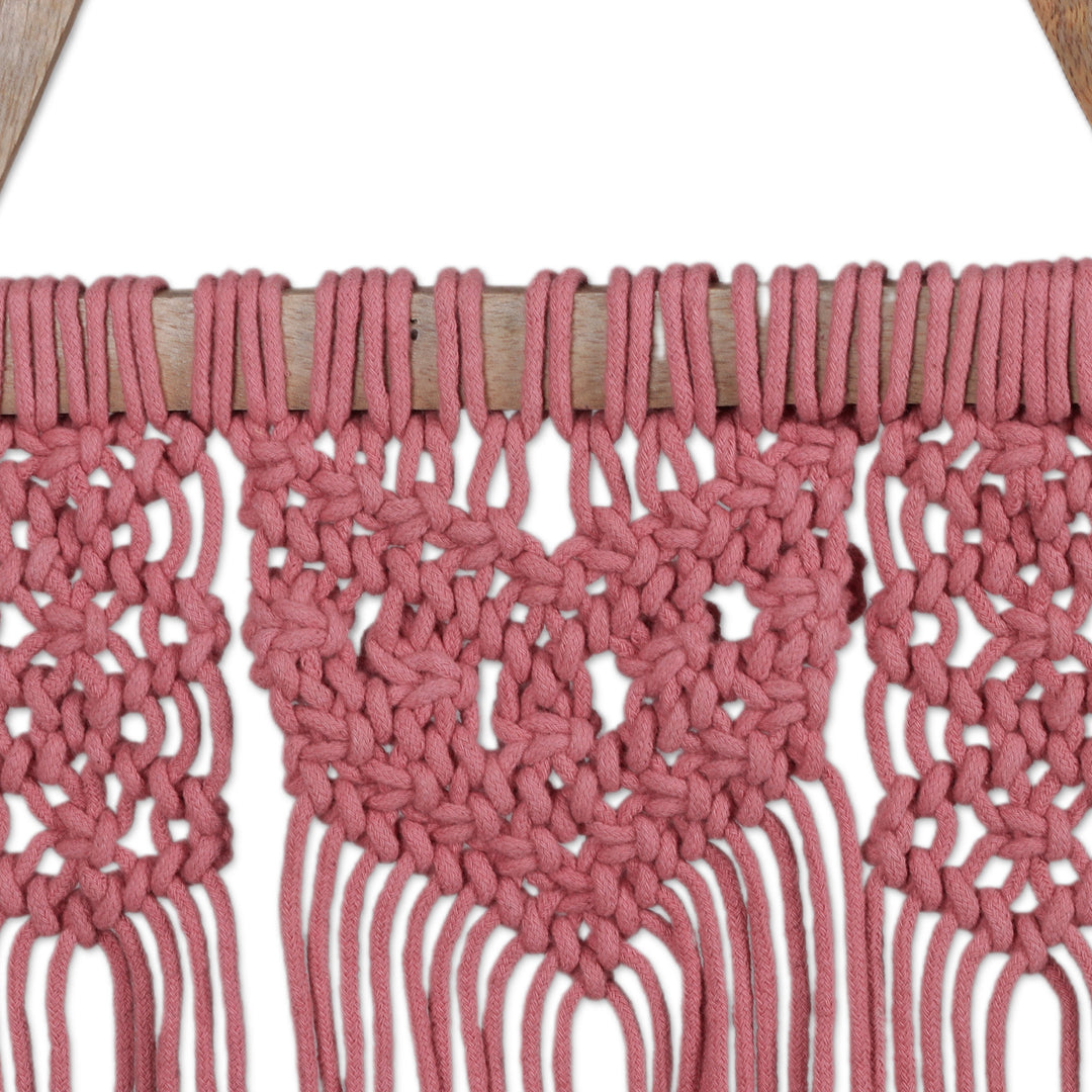 Handwoven Triangle Pink Macrame Cotton Wall Hanging - Triangle of Compassion