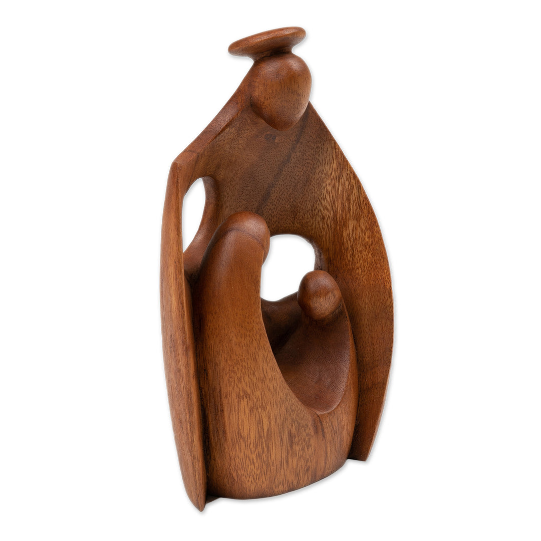 Semi-Abstract Angel-Themed Suar Wood Sculpture of Family - Happiest Mother