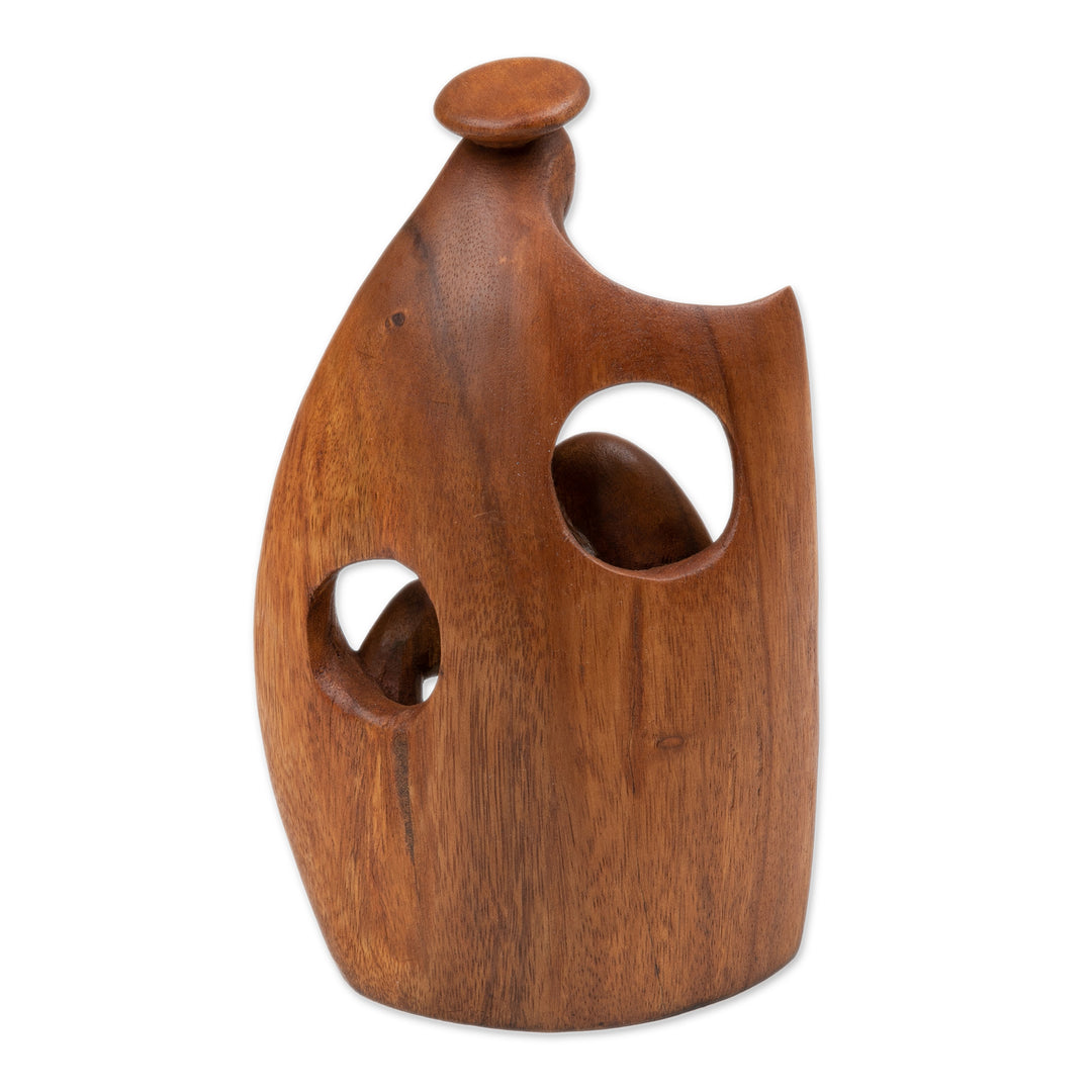 Semi-Abstract Angel-Themed Suar Wood Sculpture of Family - Happiest Mother