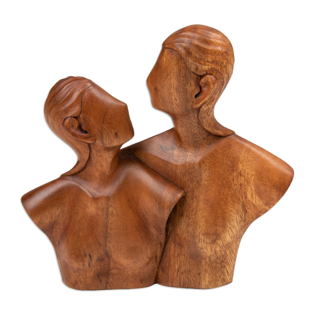 Classic Hand-Carved Suar Wood Sculpture of Couple - Beside You