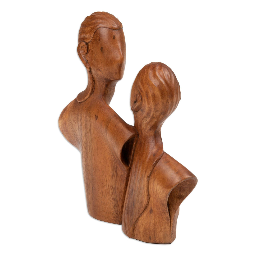 Classic Hand-Carved Suar Wood Sculpture of Couple - Beside You