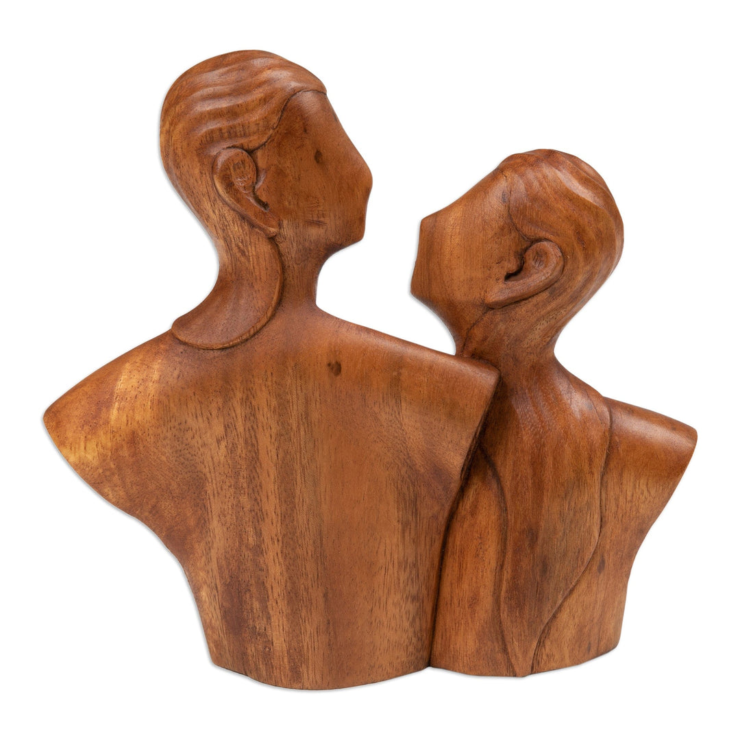 Classic Hand-Carved Suar Wood Sculpture of Couple - Beside You