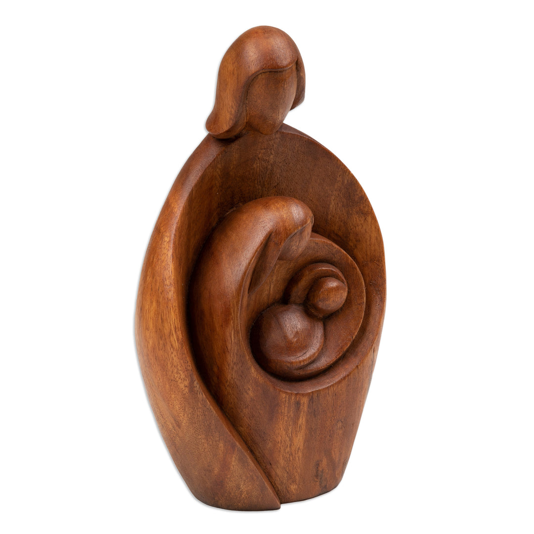 Hand-Carved Semi-Abstract Suar Wood Sculpture of Family - Take Care, My Family