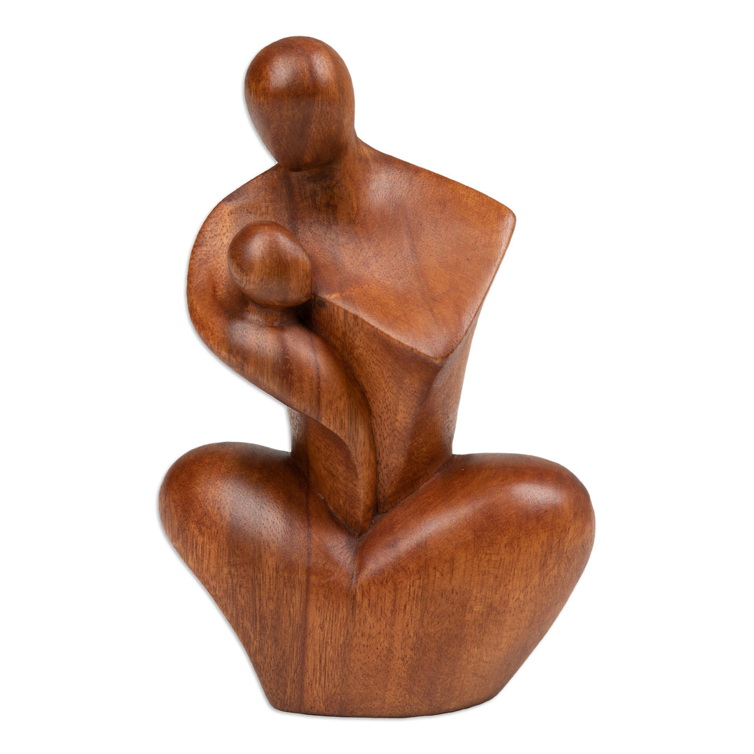 Semi-Abstract Handmade Father and Child Suar Wood Sculpture - Hug my Heart