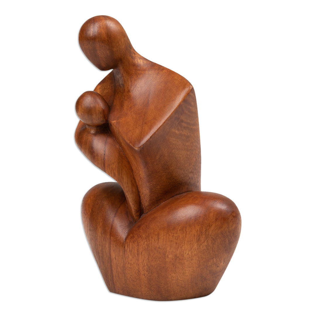Semi-Abstract Handmade Father and Child Suar Wood Sculpture - Hug my Heart