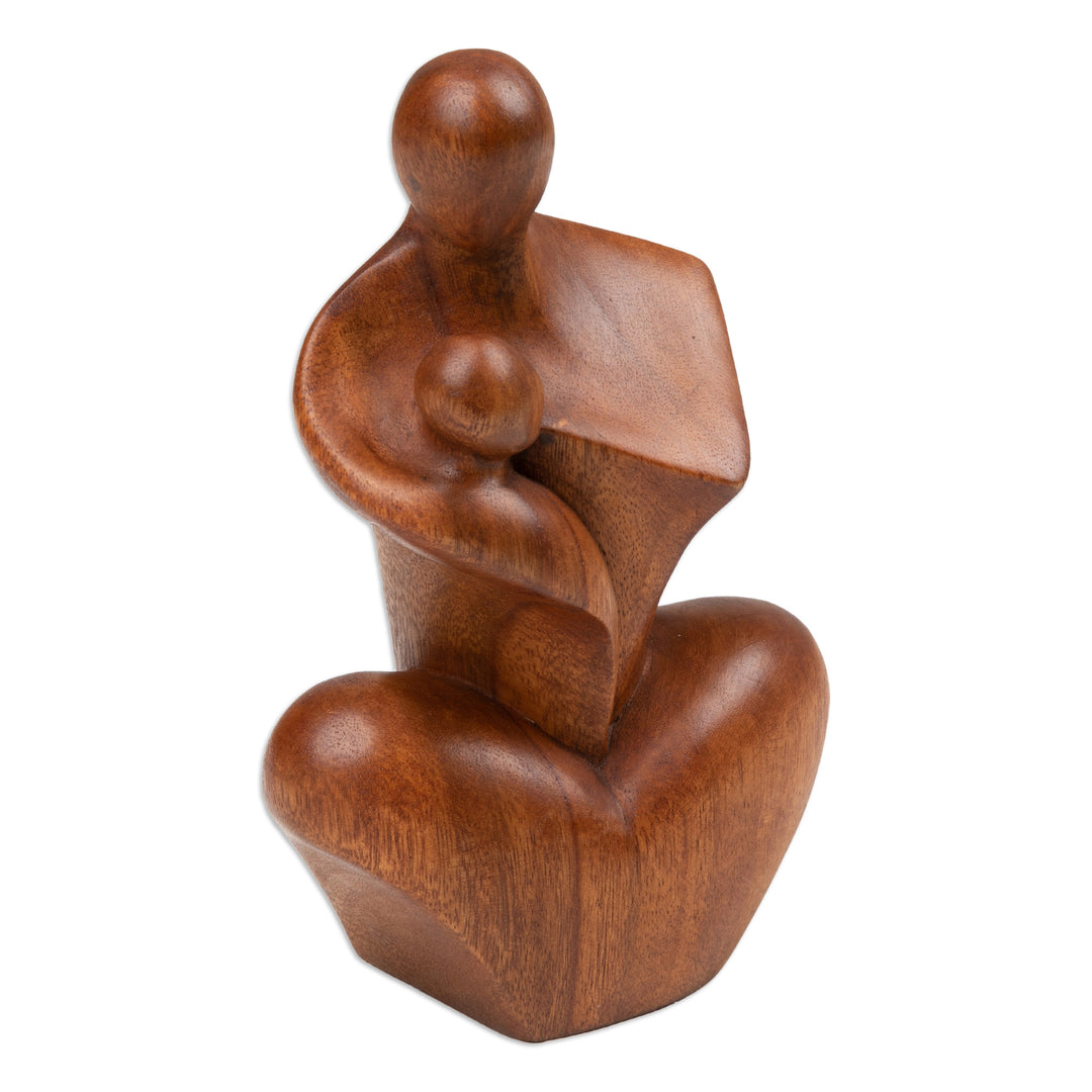 Semi-Abstract Handmade Father and Child Suar Wood Sculpture - Hug my Heart
