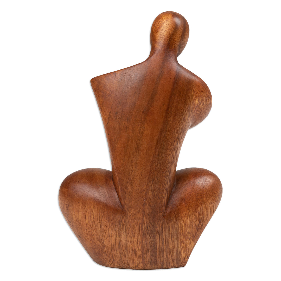 Semi-Abstract Handmade Father and Child Suar Wood Sculpture - Hug my Heart
