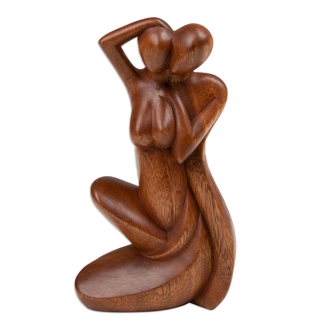 Semi-Abstract Hand-Carved Romantic Suar Wood Sculpture - Our Love Story