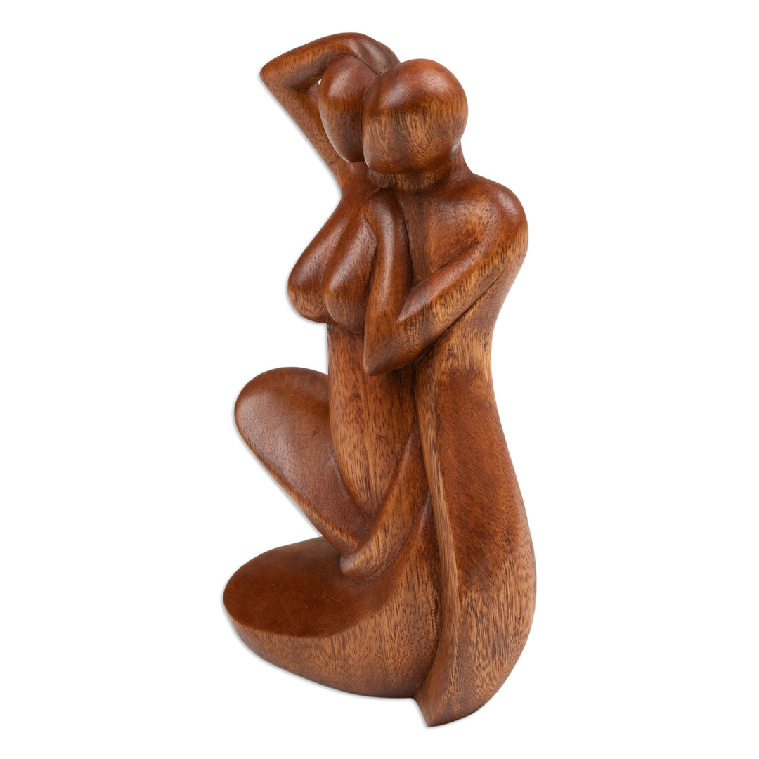 Semi-Abstract Hand-Carved Romantic Suar Wood Sculpture - Our Love Story