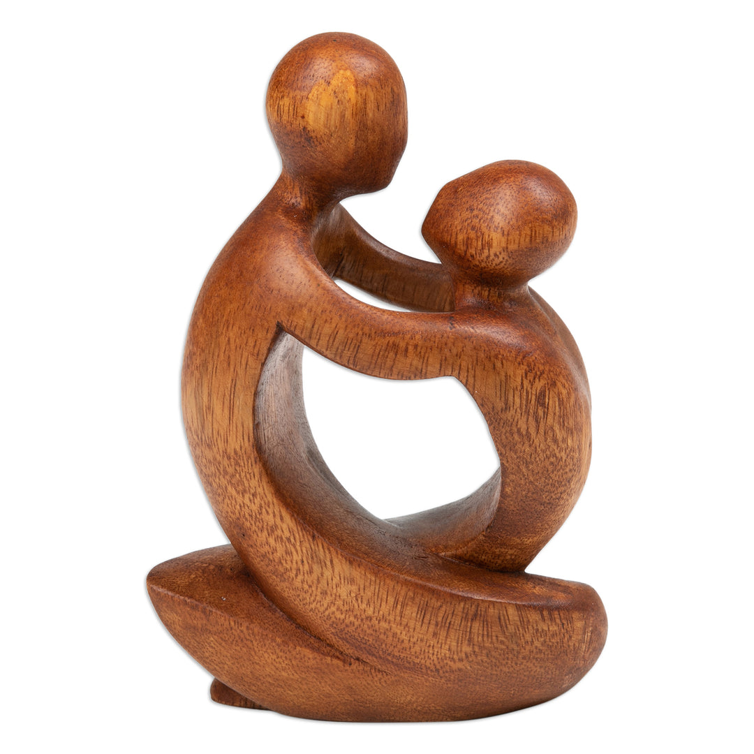 Minimalist Hand-Carved Father and Child Suar Wood Sculpture - Time with Father