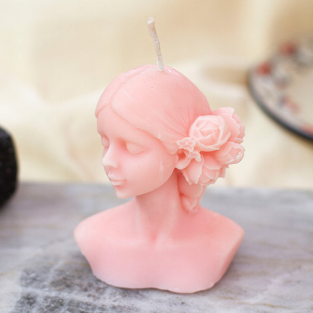 Handcrafted Classic Muse-Shaped Wax Candle in Pink - Burning Muse in Pink