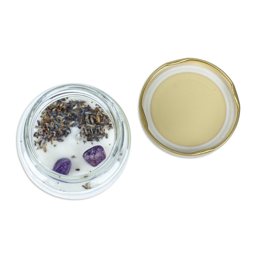 Handcrafted Wax and Iris Quartz Candle with Glass Jar - Nature's Iris