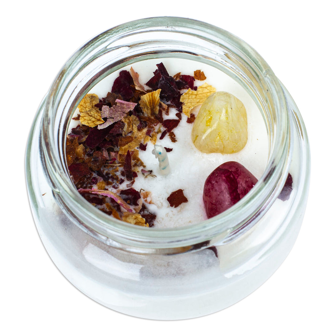 Handcrafted Wax and Cranberry Quartz Candle with Glass Jar - Nature's Cranberry