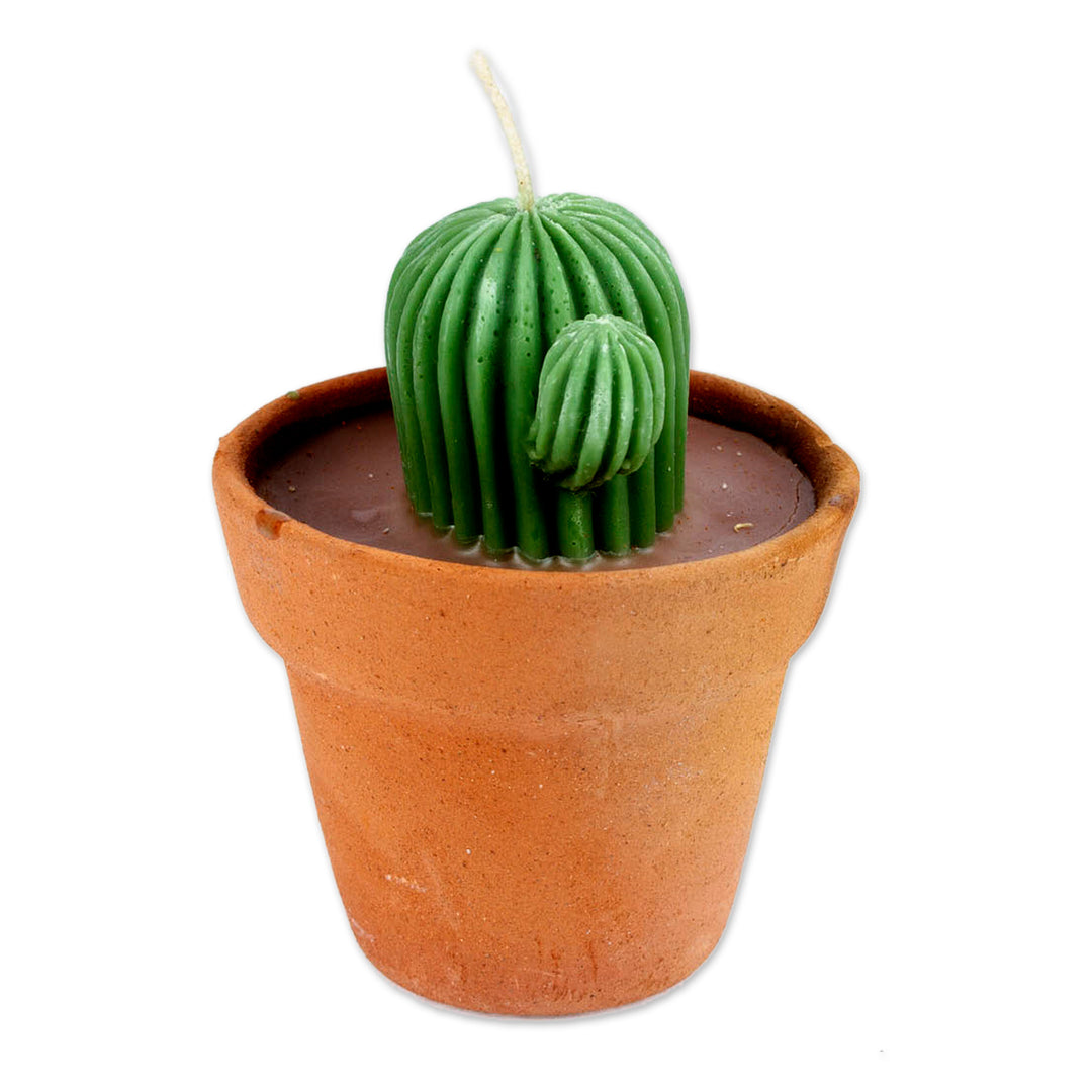 Artisan-Made Cactus-Shaped Wax Candle with Mini Flower Pot - Incandescent Cactus