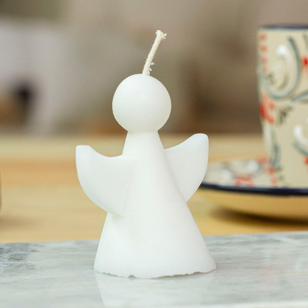 Semi-Abstract Angel-Shaped White Paraffin Wax Candle - Angelic Flames