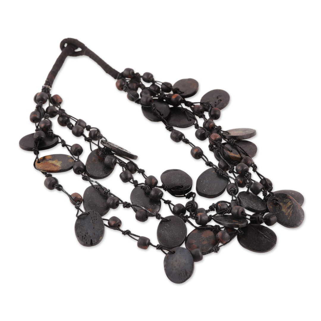 Handcrafted Bohemian Black Cotton Beaded Strand Necklace - Dark Bohemian