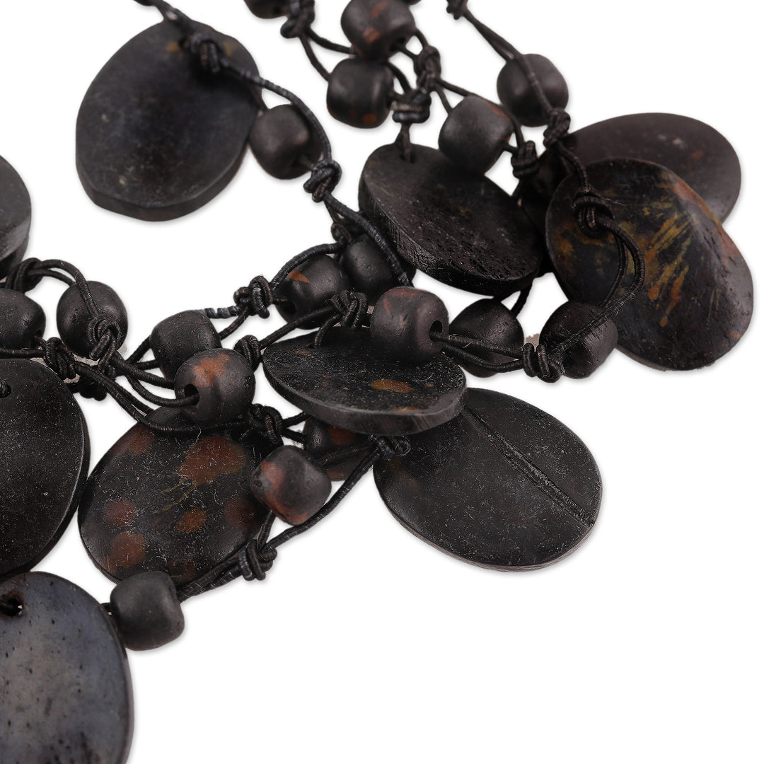 Handcrafted Bohemian Black Cotton Beaded Strand Necklace - Dark Bohemian