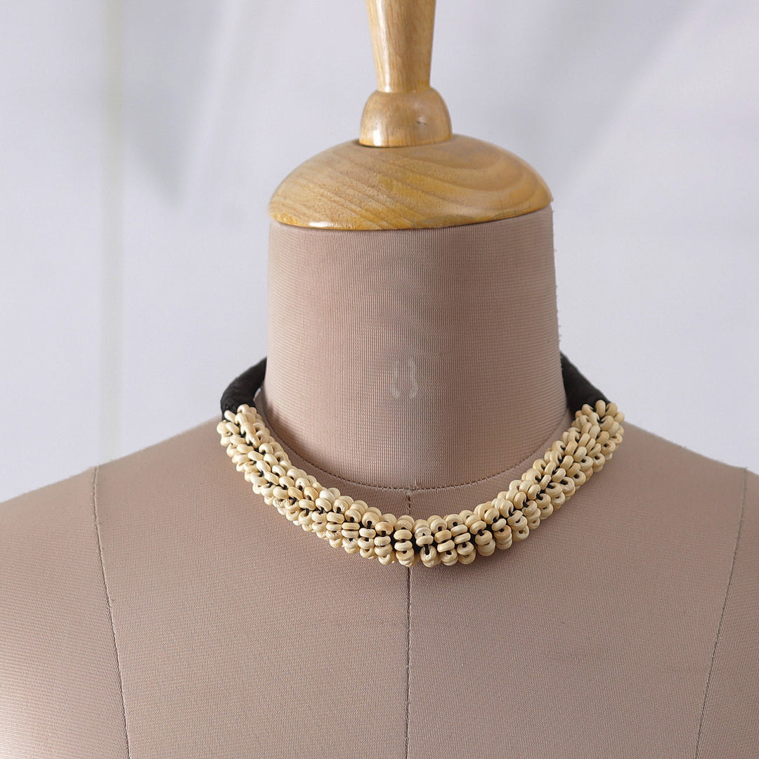 Handcrafted Beaded Torsade Necklace in Ivory and Black - Ivory Torsade