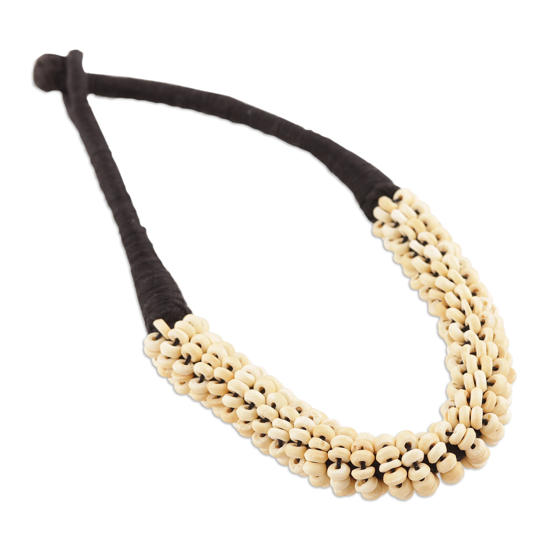 Handcrafted Beaded Torsade Necklace in Ivory and Black - Ivory Torsade