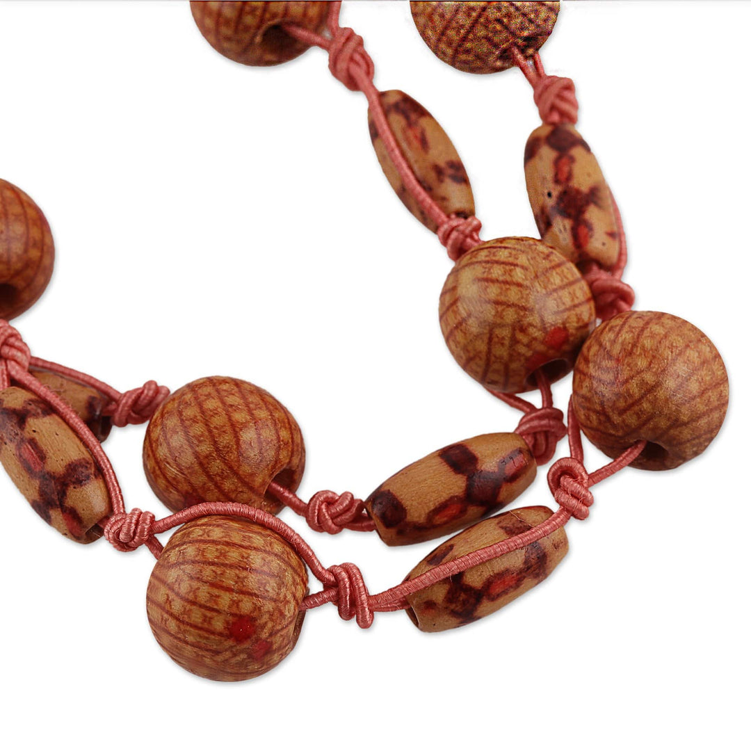 Bohemian Brown Haldu Wood Beaded Station Necklace - Earth Glam