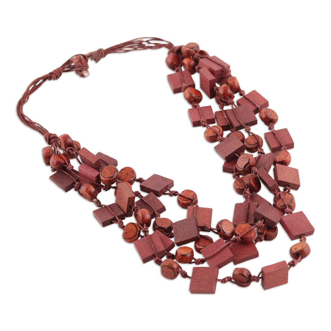 Bohemian Brown Haldu Wood Beaded Strand Necklace - Sylvan Shapes