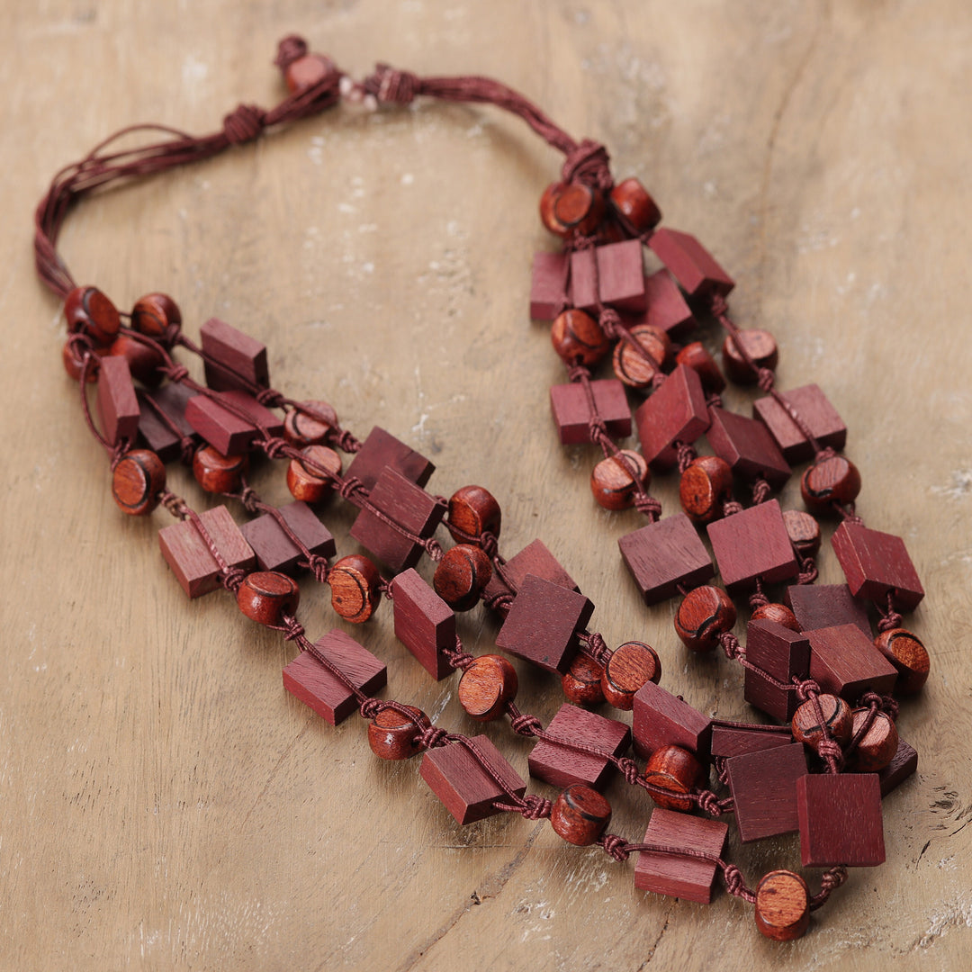 Bohemian Brown Haldu Wood Beaded Strand Necklace - Sylvan Shapes