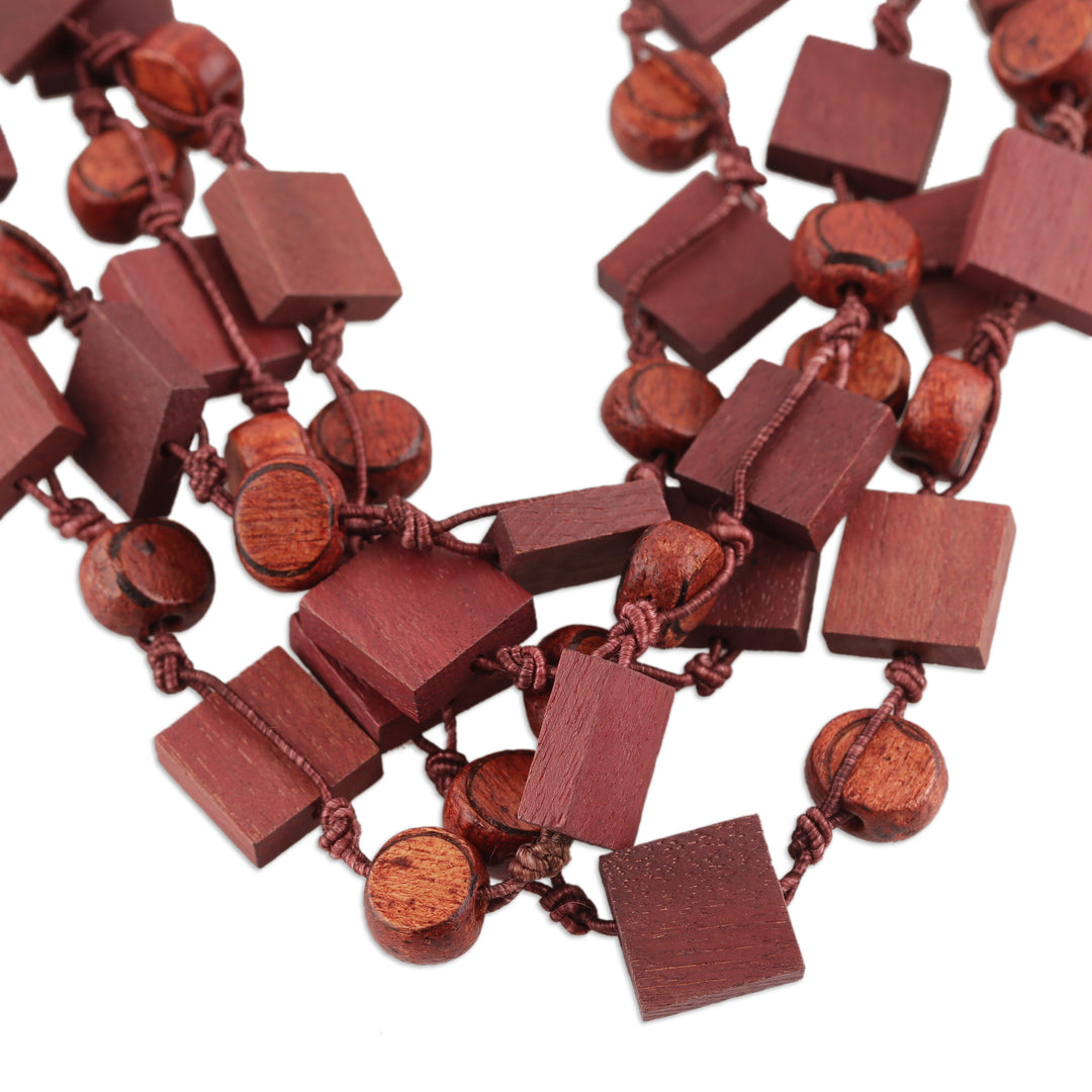 Bohemian Brown Haldu Wood Beaded Strand Necklace - Sylvan Shapes