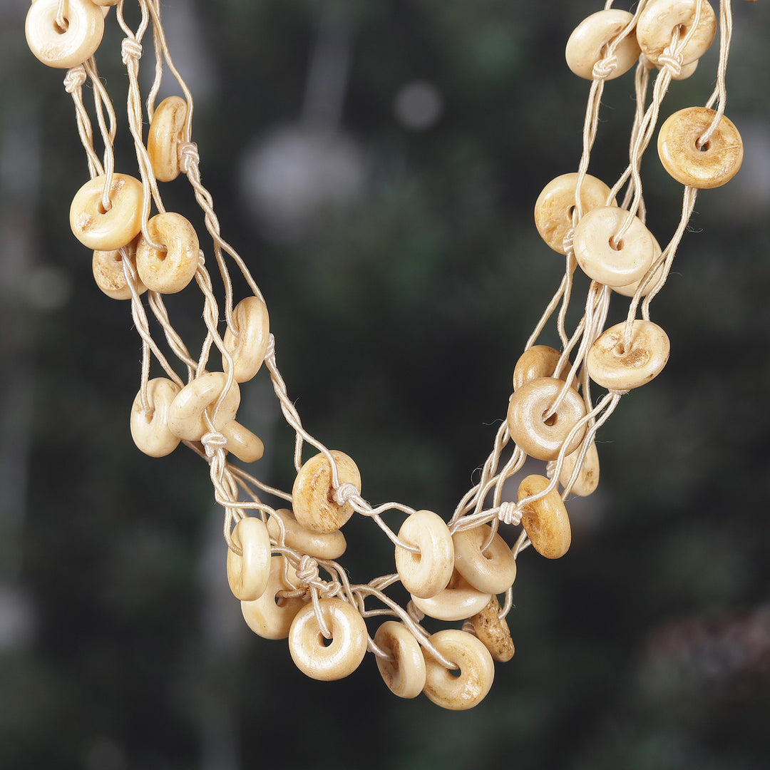 Bohemian Handcrafted Ivory Cotton Station Strand Necklace - Natural Loops