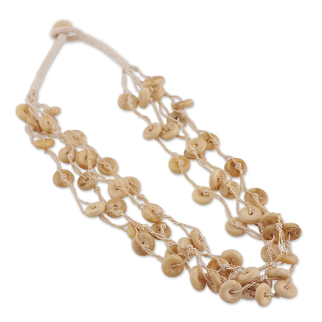 Bohemian Handcrafted Ivory Cotton Station Strand Necklace - Natural Loops